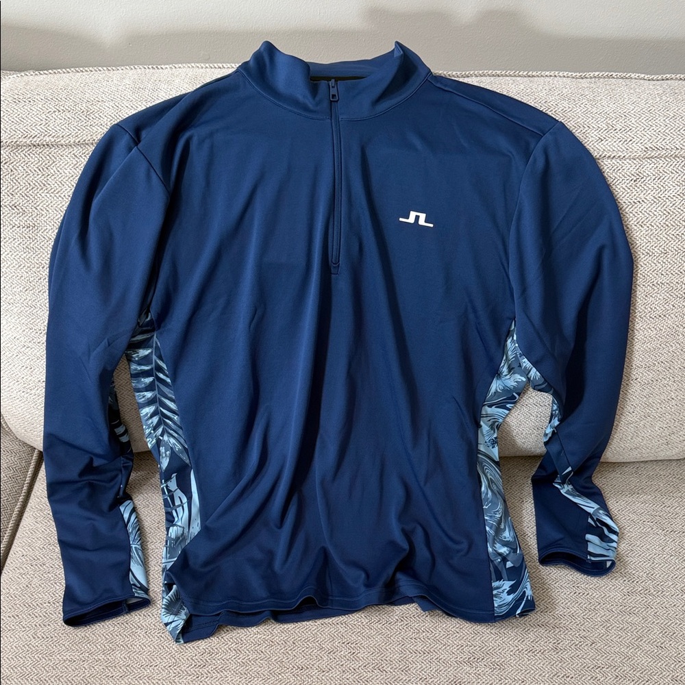 J.Lindeberg Men's Blue Rash Guard with Patterned Accents